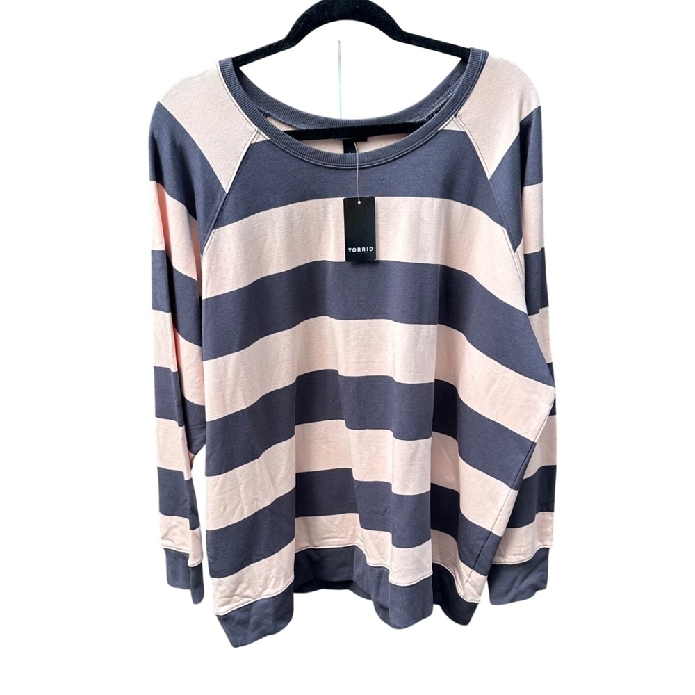 Torrid Women 3X Sweatshirt Blush Pink Grey Striped Raglan Pullover 12262069 NEW
